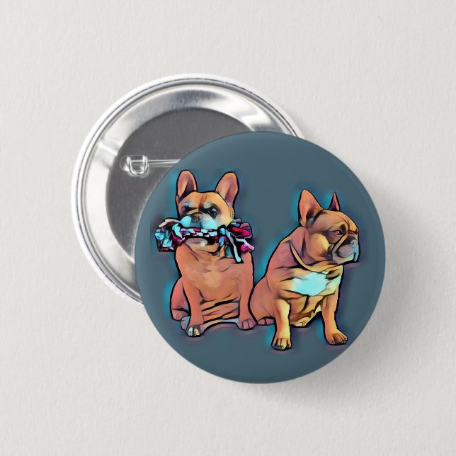Badge Rond 5 Cm Bouledogue français deux amis (Devant & derrière)