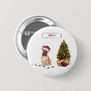Badge Rond 5 Cm Bouledogue Français Noël drôle Chien avec Arbre