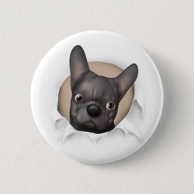 Badge Rond 5 Cm Bouledogue français (noir) éclatant (Devant)