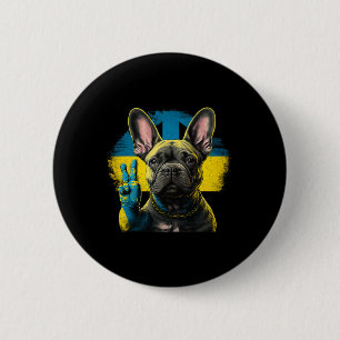 Badge Rond 5 Cm Bouledogue français Ukraine Paix Et Amour Drapeau