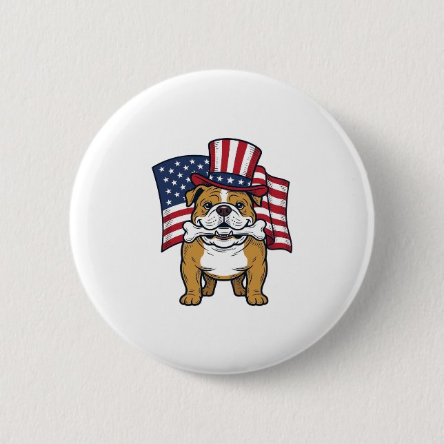 Badge Rond 5 Cm Bouledogue Patriotique Avec Drapeau Vector Design_ (Devant)