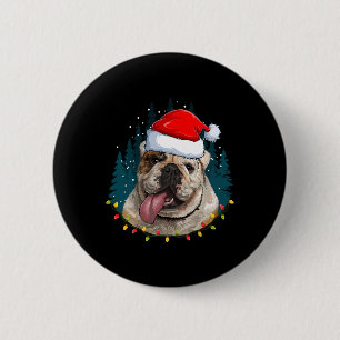 Badge Rond 5 Cm Bouledogue portant un chapeau de Père Noël Noël -