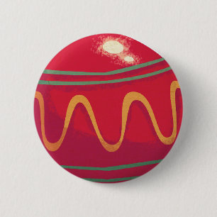 Badge Rond 5 Cm Boules de Noël Rouges et Vertes Rétro