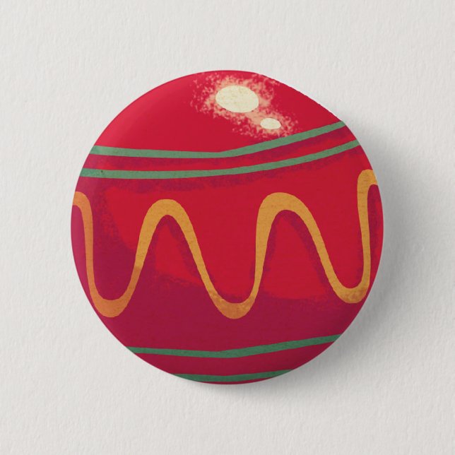 Badge Rond 5 Cm Boules de Noël Rouges et Vertes Rétro (Devant)
