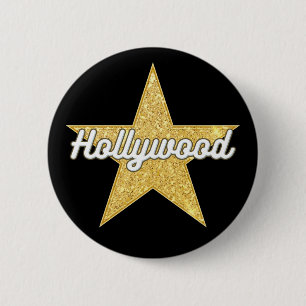 Badge Rond 5 Cm Boulevard Hollywood Script et bouton étoile