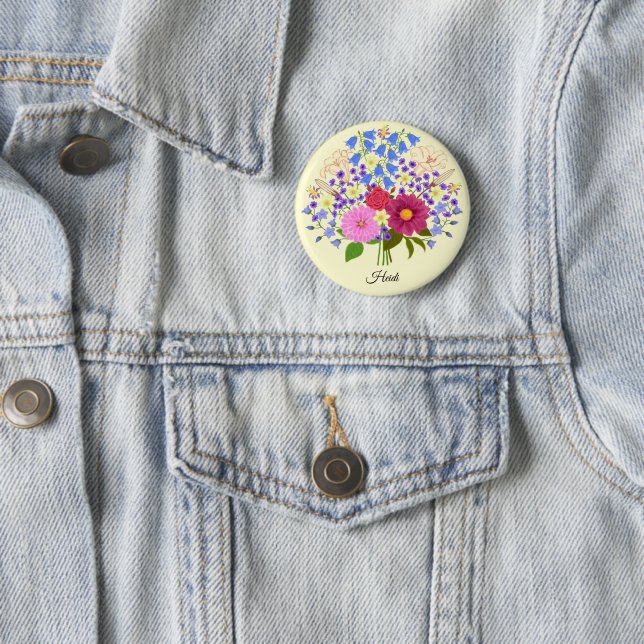 Badge Rond 5 Cm Bouquet de fleurs bouton jaune (En situation)