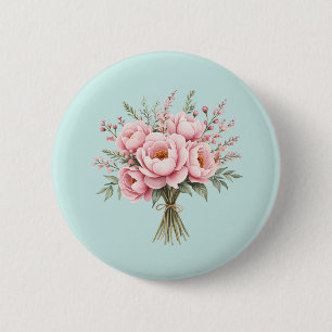 Badge Rond 5 Cm Bouquet de fleurs de pivoine rose joli