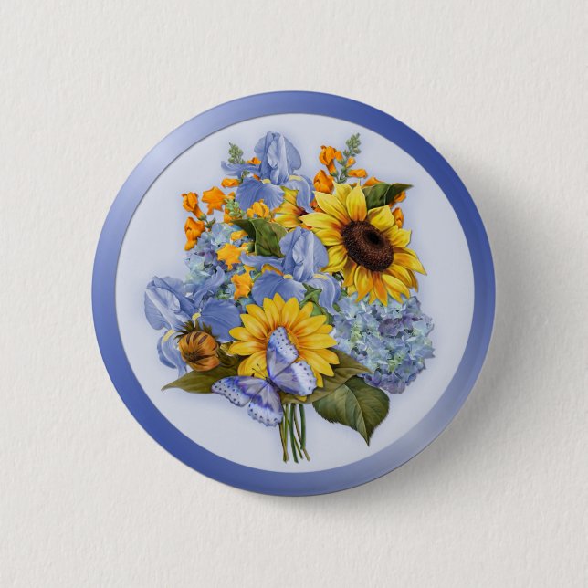 Badge Rond 5 Cm Bouquet de tournesol d'été (Devant)