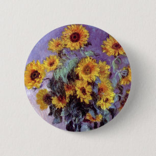 Badge Rond 5 Cm Bouquet de tournesols par Claude Monet, Art vintag