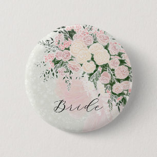 Badge Rond 5 Cm Bouquet de Wisteria Rose et noeud papillon Brides