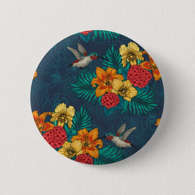 Badge Rond 5 Cm Bouquet et colibris tropicaux (Devant)