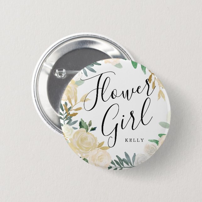Badge Rond 5 Cm Bouquet Rose blanche Fleur Mariage personnalisé (Devant & derrière)