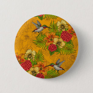 Badge Rond 5 Cm Bouquet tropical et colibris 2