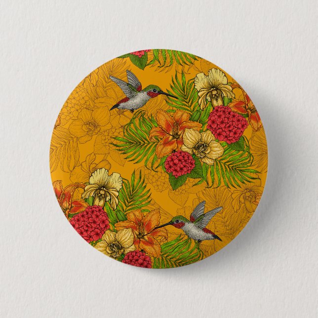 Badge Rond 5 Cm Bouquet tropical et colibris 2 (Devant)