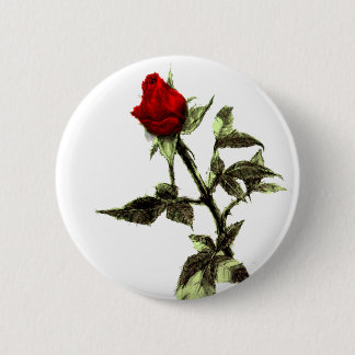 Badge Rond 5 Cm Bourgeon du rose rouge crayonné