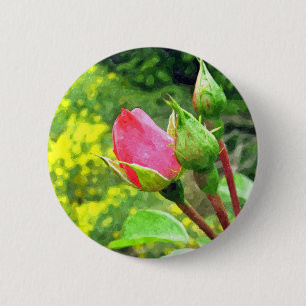 Badge Rond 5 Cm bourgeons de fleurs roses d'été