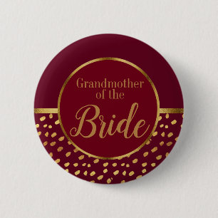 Badge Rond 5 Cm Bourgogne et Or Grand-mère de la Mariée Mariage