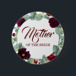 Badge Rond 5 Cm Bourgogne rouge Aquarelle Fleurs Eucalyptus Mariag<br><div class="desc">Bouton mariage pour mère,  père,  soeur,  frère de la mariée ou du marié... </div>