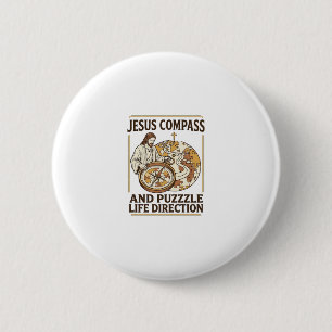 Badge Rond 5 Cm Boussole Jésus et casse-tête Direction de vie Jésu