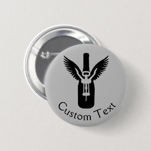 Badge Rond 5 Cm Bouteille à vin avec ailes et vis à vis