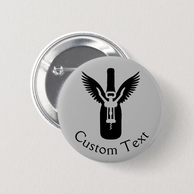 Badge Rond 5 Cm Bouteille à vin avec ailes et vis à vis (Devant & derrière)