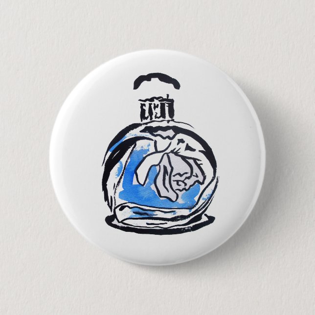 Badge Rond 5 Cm Bouteille de parfum d'illustration de mode bleue (Devant)