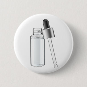 Badge Rond 5 Cm Bouteille en verre avec liquide clair et pipette