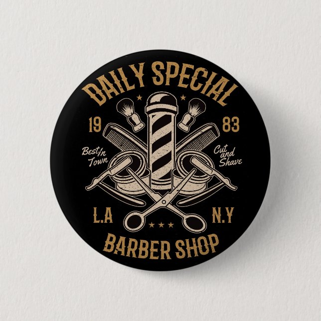 Badge Rond 5 Cm Boutique De Barbier Spécial Quotidien Coupe Et Ras (Devant)