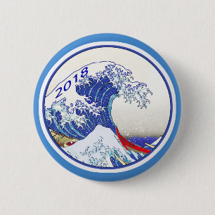 Badge Rond 5 Cm Bouton 2018 bleu d'élection de vague