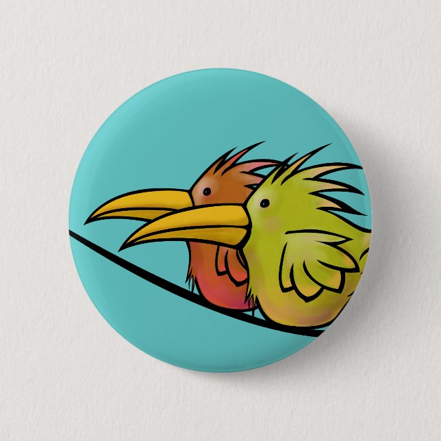 Badge Rond 5 Cm Bouton, 2 oiseaux sur un fil (Devant)
