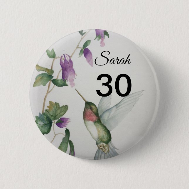 Badge Rond 5 Cm Bouton 30e anniversaire Joli oiseau Fleurs de jard (Devant)