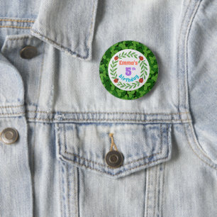 Badge Rond 5 Cm Bouton 5 Anniversaire sur mesure Ladybug & Leaf