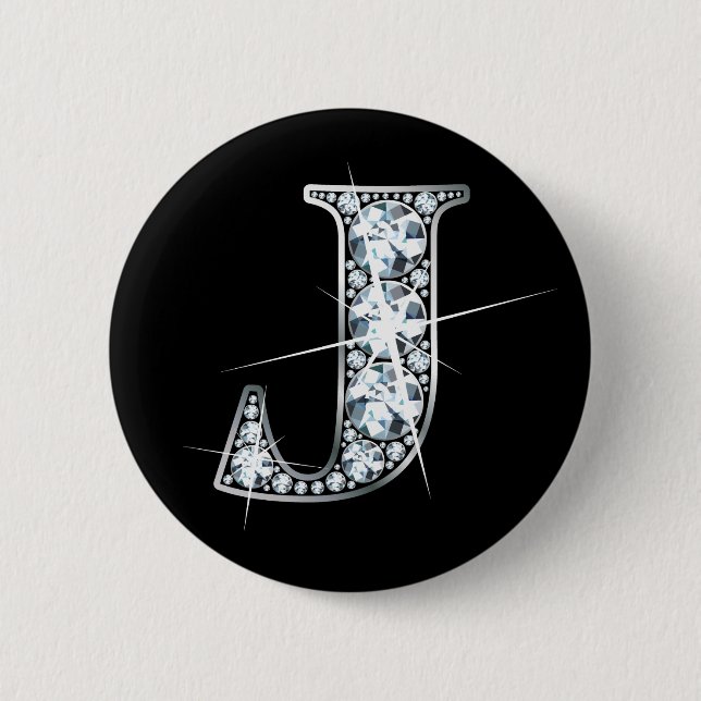 Badge Rond 5 Cm Bouton à bille de diamant "J" (Devant)