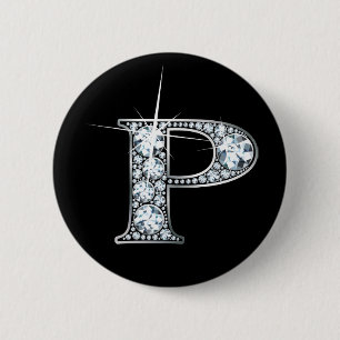 Badge Rond 5 Cm Bouton à bille de diamant "P"