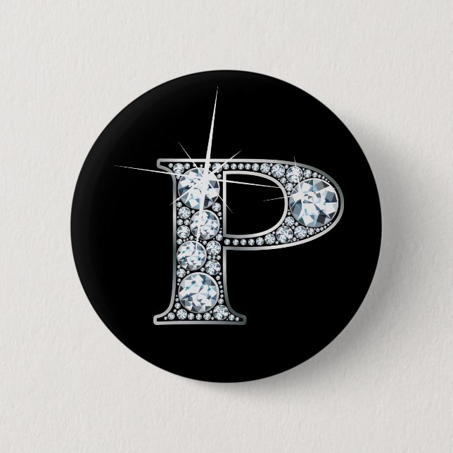 Badge Rond 5 Cm Bouton à bille de diamant "P" (Devant)
