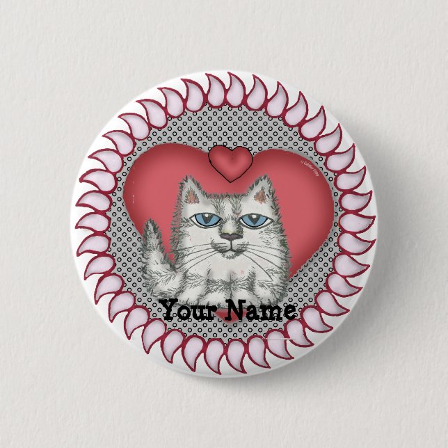Badge Rond 5 Cm Bouton à broche Chat gras coeur (Devant)