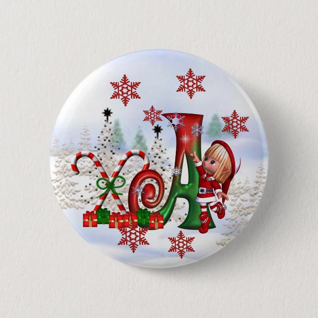 Badge Rond 5 Cm Bouton A de Noël de monogramme (Devant)