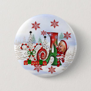 Badge Rond 5 Cm Bouton A de Noël de monogramme
