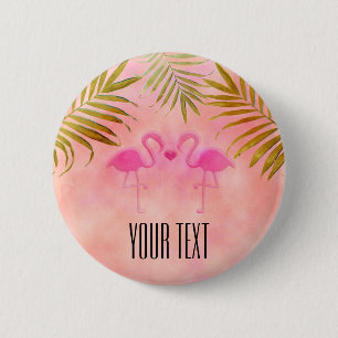 Badge Rond 5 Cm Bouton à deux Flamants roses roses Aquarelle Tropi