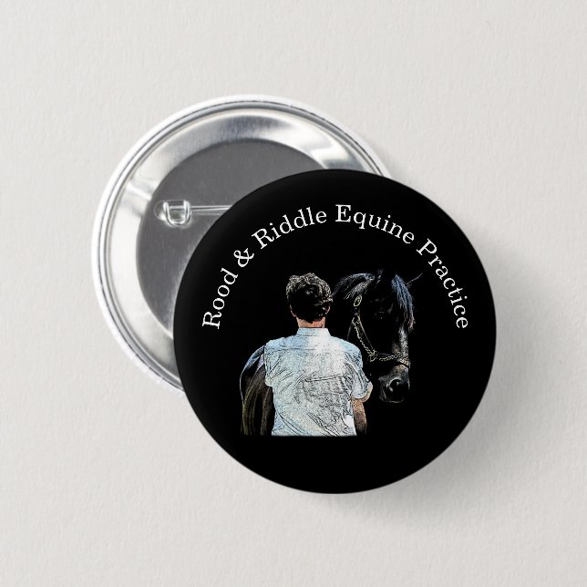 Badge Rond 5 Cm Bouton à épingle foncée du cheval (Devant & derrière)