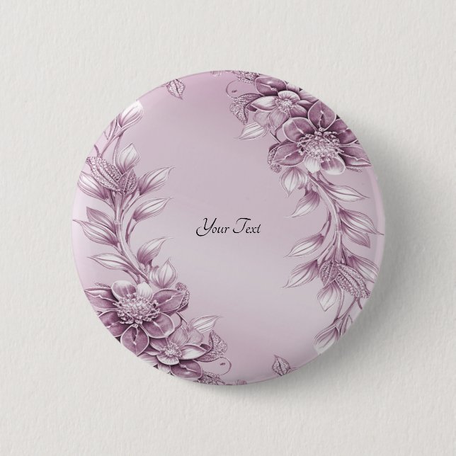 Badge Rond 5 Cm Bouton à feuillage floral rose (Devant)