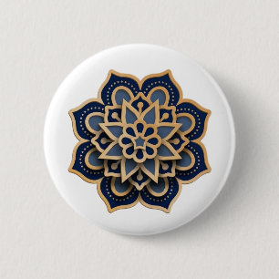 Badge Rond 5 Cm Bouton à motif Mandala - Bleu Nuit &