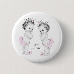 Badge Rond 5 Cm Bouton Adorable Princesse Rose Bébé Fille Jumeaux