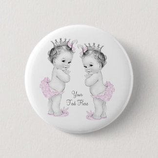 Badge Rond 5 Cm Bouton Adorable Princesse Rose Bébé Fille Jumeaux
