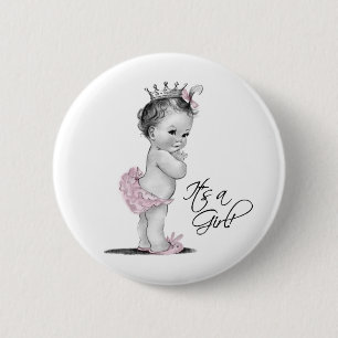 Badge Rond 5 Cm Bouton Adorable Princesse Rose C'est une Fille
