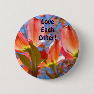Badge Rond 5 Cm Bouton Aimez-vous ! Fleur de cornouiller rose Ciel
