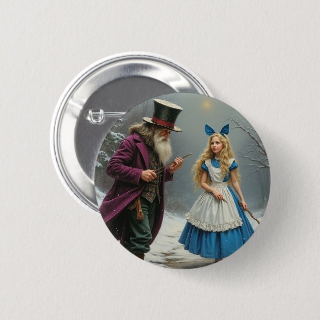 Badge Rond 5 Cm Bouton Alice d'hiver (Devant & derrière)
