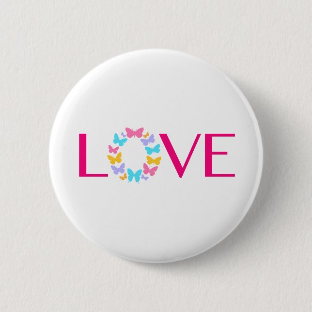 Badge Rond 5 Cm Bouton Amour et papillons (Devant)