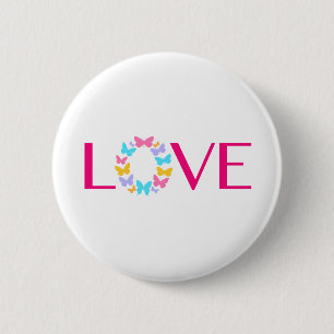 Badge Rond 5 Cm Bouton Amour et papillons