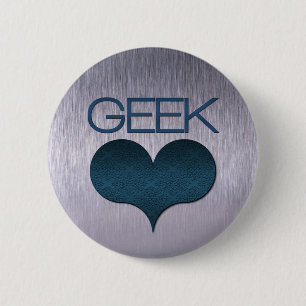 Badge Rond 5 Cm Bouton Amour geek (Coeur), Bleu foncé